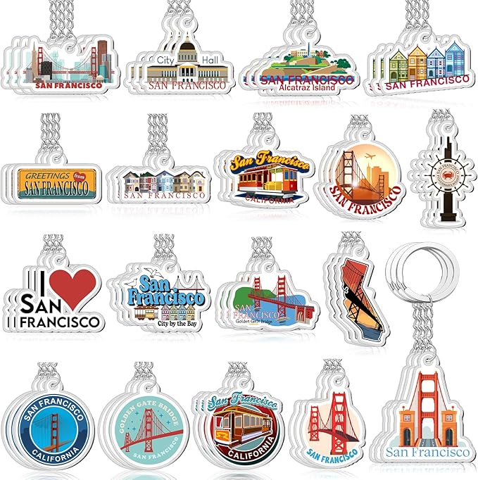 Landical 18/54Pcs Acrylic US Keychain Bulk USA City States Key Ring Florida California Chicago San Francisco Gift Souvenir