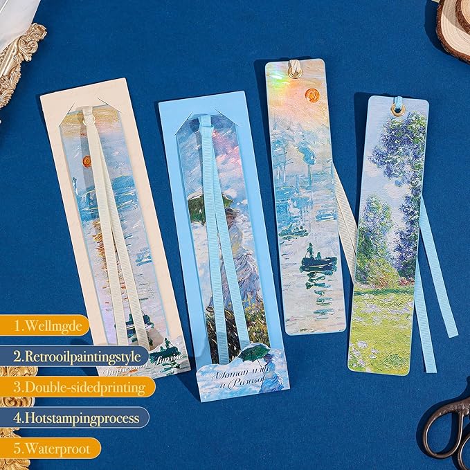 2Pcs Oil Painting Bookmarks for Women, Bookmarks Set for Book Lover,Book Marks for Reading,Vintage Book Marks for Kids Students Classroom Gift for Teacher Woman with a Parasol & Impression of Sunrise