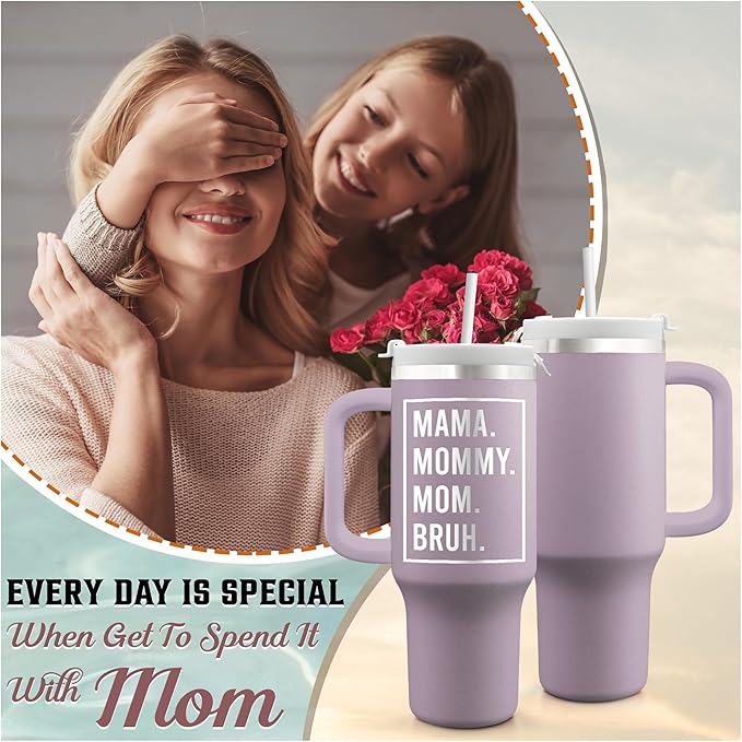 Gifts For Mom - Birthday Christmas Gift for Mom Mama Wife Her Grandma Sister - Mothers Day Gift From Daughter Son Husband - 40oz Tumbler With Handle & Straw Lid - Travel Mug Holder Friendly