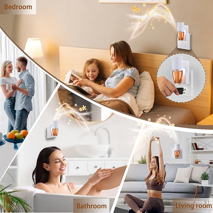 6 Pcs Wall Fragrance Plug in with Night Light Compatible with Bath and Body Works Wallflowers, with 3-Speed Adjustable Fragrance Essential Oil Diffuser for Home, White
