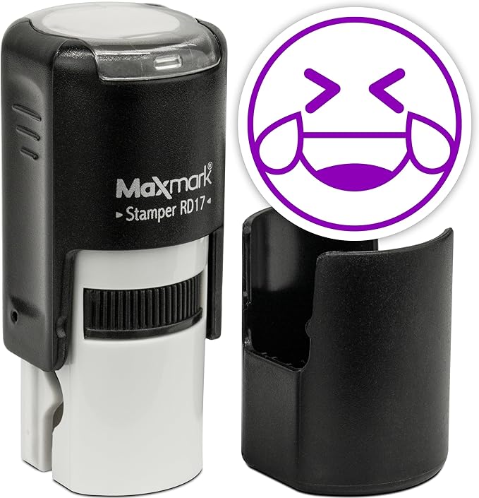 MaxMark Round Self Inking Emoji Stamp - Laughing - Purple Ink