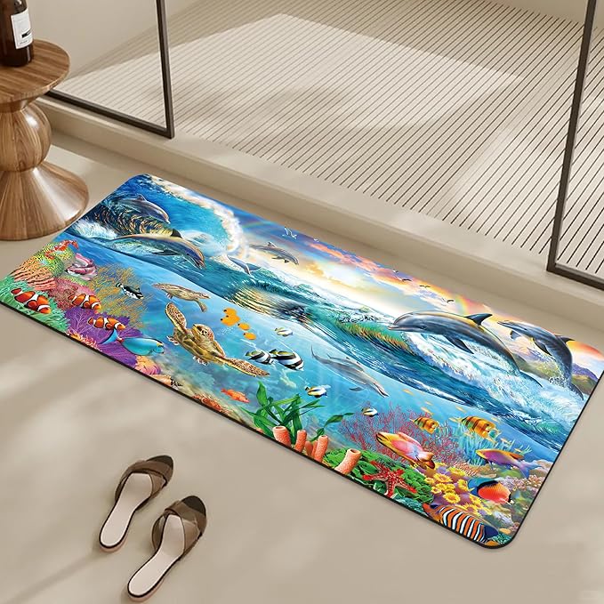 Bathroom Rugs Non Slip Quick Dry Bath mat Rubber Bathroom mat, Super Absorbent Bath mat, Washable Bathroom mat Bath Rugs, Shower Mat Bath Mats for Bath Floor, 16.9x35.4in, Sea Turtle