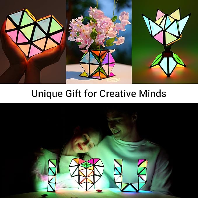 TOSY Magnet Pyramid Glow - 1 Cube Transforms into 1 Billion Shapes, 15 pcs (12 Puzzle pcs & 3 Accessories), 243 Magnets, Glowing, Christmas Stocking Stuffers Gift for Kids, Creative Puzzle STEM Toy