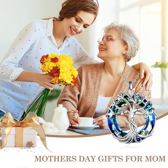 TOUPOP Tree of Life Necklace 925 Sterling Silver Family Tree Pendant Austrian Crystal Jewelry Valentines Day Birthday Gifts for Women Mom Wife Her