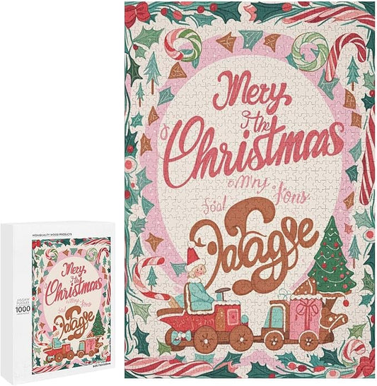 Wooden Puzzle - Christmas Gingerbread Express Train Jigsaw Puzzles，Wooden Puzzles for Adults 1000 Pieces Unique Gifts for Wall Art，Challenge Puzzles，Educational Games，Family Puzzles