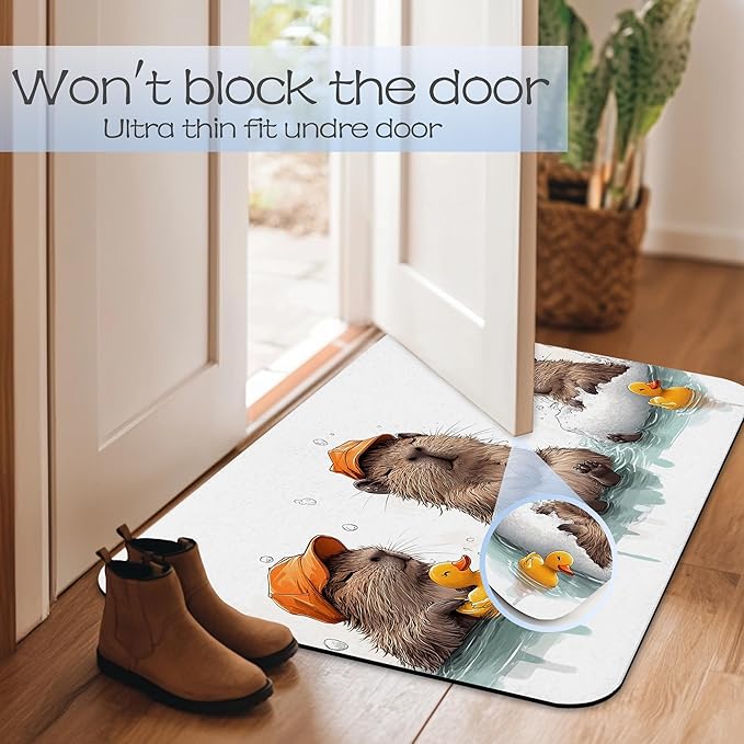 Cute Capybaras Swim Bath Mat 29.5"x17",Slim Low-Profile Fast Drying Super Absorbent Bathroom Rug with Non-Slip Backing, Easy-Clean Modern Floor Mat for Tub, Shower, or Entryway