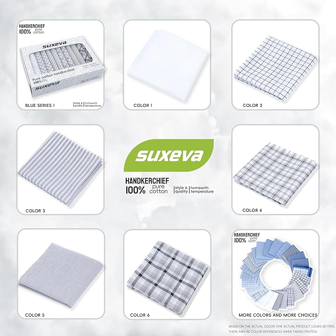 Gifts Cotton Handkerchiefs 100% Soft Cotton 12-Pack White handkerchif and Blue cotton handkerchief for Men and Women