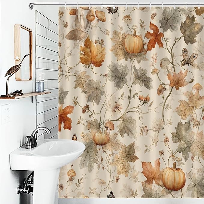 Fall Pumpkin Autumn Thanksgiving Shower Curtain Waterproof Washable Fabric Bathroom Shower Curtains for Bathroom Decorations Home Indoor Decor 53x72Inch