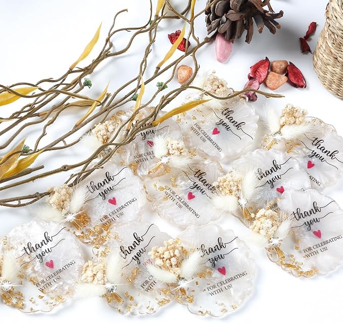 20 Pcs Magnet Wedding Favors for Guests Bulk Crystal Resin Fridge Magnet Souvenirs Gifts with Dry Flowers Thank You Text for Wedding Engagement Bridal Baby Shower