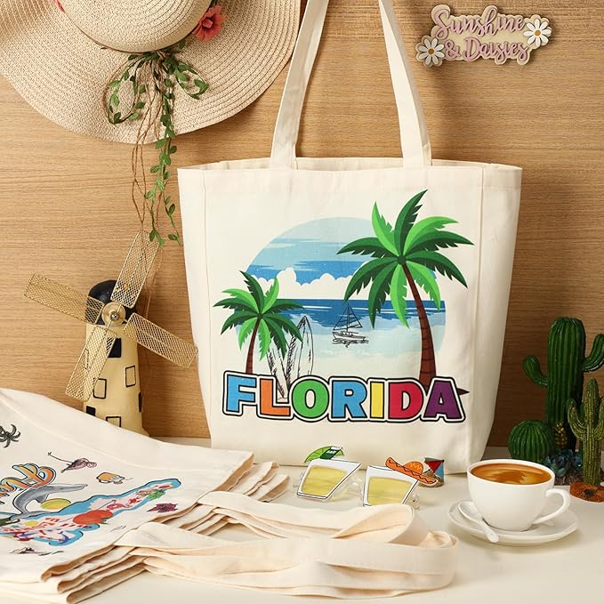 Large Canvas Tote Bags Decorative Themed City Souvenir Gift Bags with Handle Shopping Basket Reusable