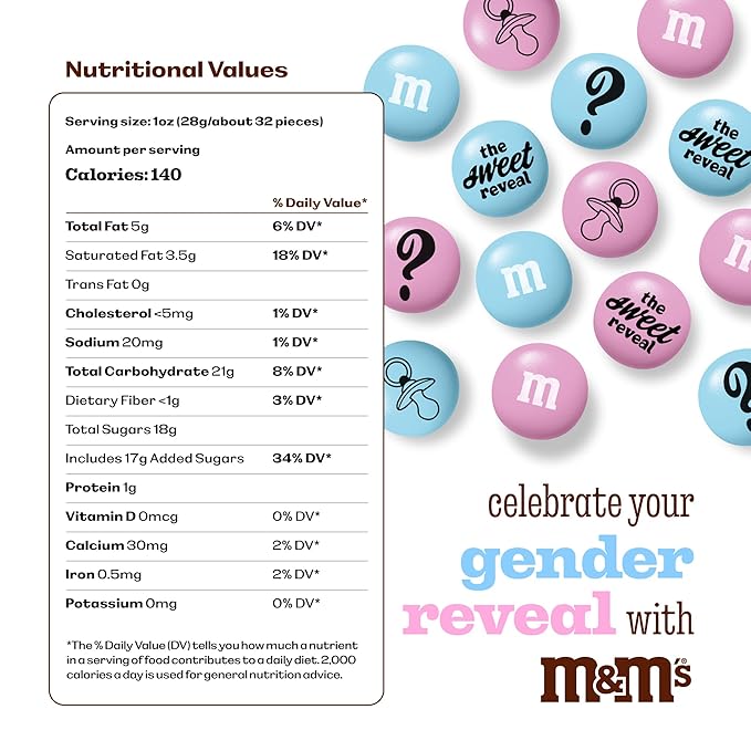 M&M'S World Gender Reveal Milk Chocolate Candy 2lb Bag with Light Blue and Pink M&M'S for Baby Showers Gender Reveal Parties and New Baby Favors