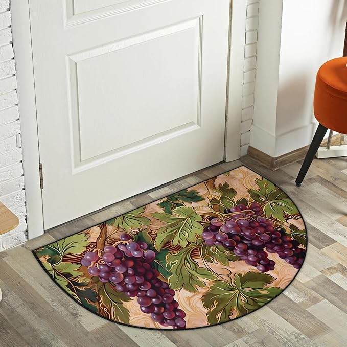 Vintage Grape Half Round Door Mat Non Slip Bath Mats Absorbent Front Porch Rugs Shower Mat for Living Room Bedroom Kitchen Bathroom Floor Home Decor