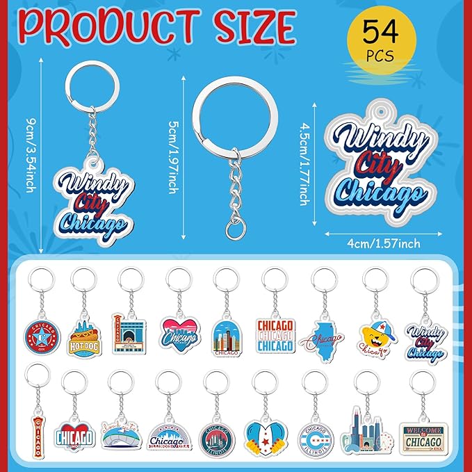 Landical 18/54Pcs Acrylic US Keychain Bulk USA City States Key Ring Florida California Chicago San Francisco Gift Souvenir