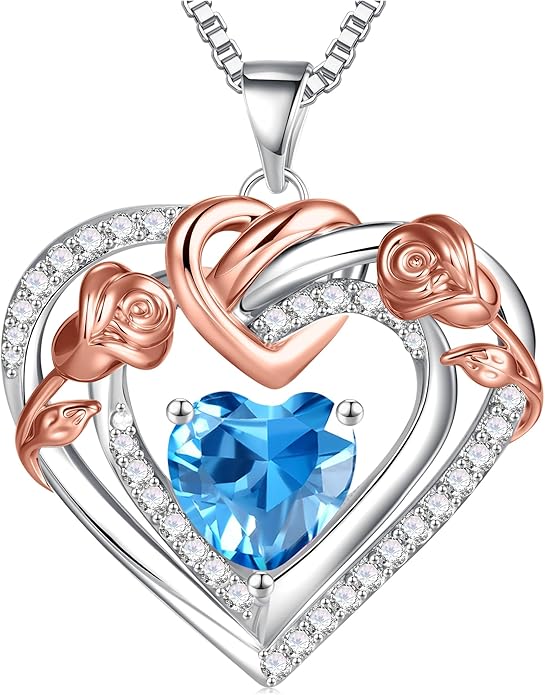 JKK Valentines Day Gifts for Mom - S925 Sterling Silver 12 Month Birthstone Necklaces Valentine's Day Mothers Day Birthday Christmas Gifts for Women Wift Mom