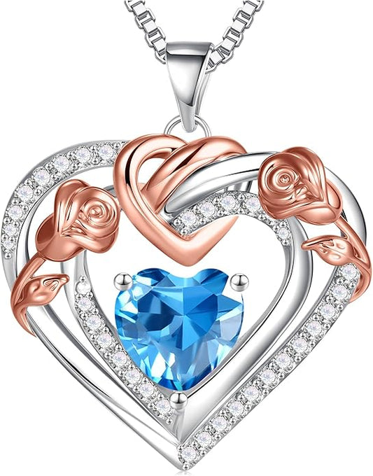JKK Valentines Day Gifts for Mom - S925 Sterling Silver 12 Month Birthstone Necklaces Valentine's Day Mothers Day Birthday Christmas Gifts for Women Wift Mom