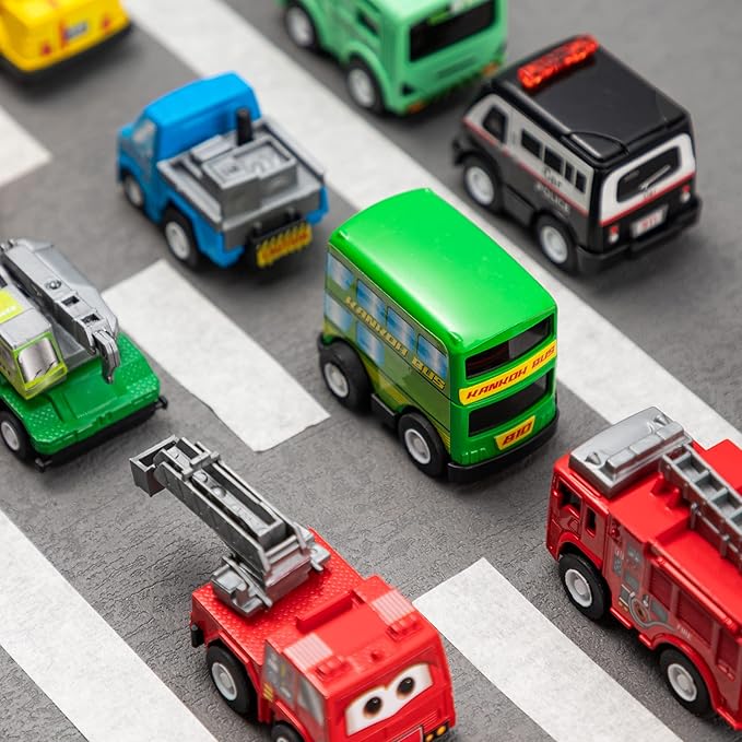 JOYIN 18 Pcs Pull Back City Cars and Trucks Toy Vehicles Set, Friction Powered Cars Toys for Toddlers, Kids Stocking Stuffers, Treasure Box Gifts for Classroom, Christmas Great Gifts for Grandkids