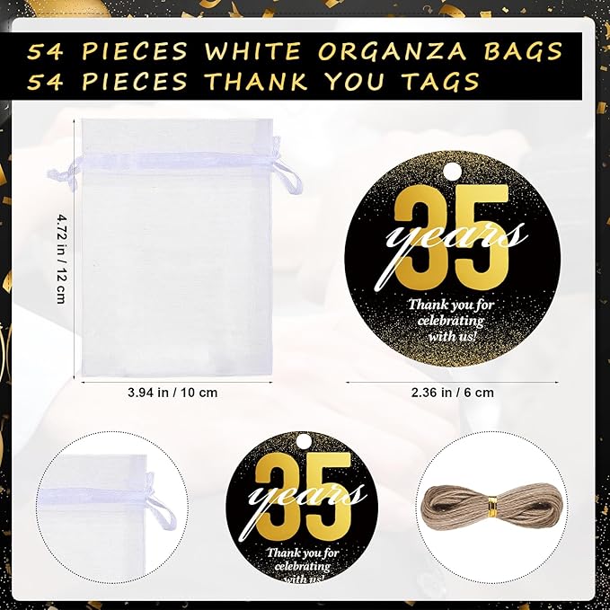 Dandat 54 Sets 35th Birthday Party Favors for Guests Birthday Beer Opener Keychain Cheers to 35 Bottle Opener Keychain with Thank You Cards and Gift Bags for Anniversary Wedding Party Favors