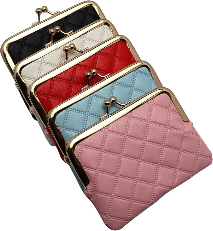 Coin Purse Vintage Bag Lock Wallet Buckle Kiss Lock change purse change holder wallet coin Leather coin wallet(E blue)