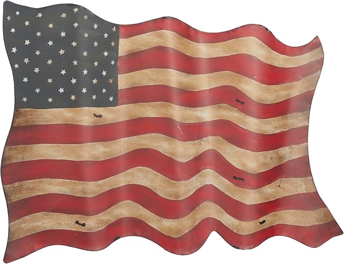 Deco 79 Metal American Flag Home Wall Decor Indoor Outdoor Wall Sculpture, Wall Art 41" x 2" x 27", Red