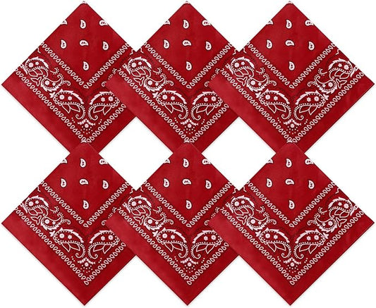 Blulu 6 Pcs Neon Color Cowboy Bandanas for Men Women Assorted Paisley Pattern Handkerchiefs 22 x 22 Inch Kids Headwrap Scarfs