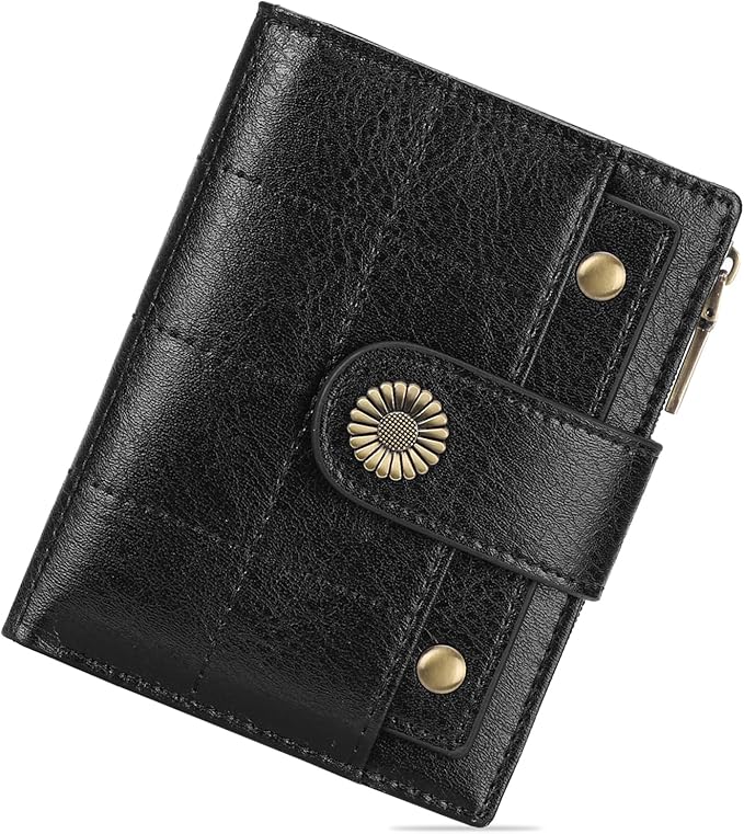 SENDEFN Small Wallets for Women Leather RFID Blocking Bifold Zipper Pocket Wallet with ID Window
