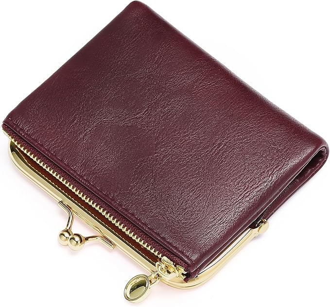 Wallet Women Small RFID Blocking Bifold Leather Wallets for Women Vintage Coin Purse With Zipper and Kiss Lock
