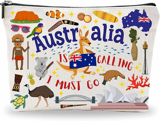 Australia Souvenirs Cosmetic Bags For Women，Australia Is Calling I Must Go, Makeup Organizer Bag, Toiletry Pouch, Small Travel Storage Bag, Women Essentials - D09