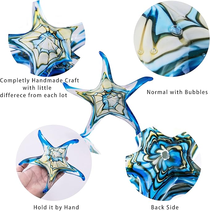 QFkris 7.5" Glass Starfish Figurine Collectibles Hand Blown Art Glass Sea Animals Marine Life Sculpture Home Decor Murano for Women