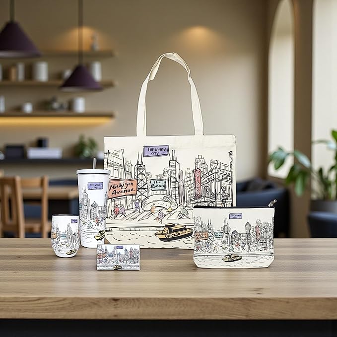 Cities Around the World Artwork Cosmetic Bag Series – Designed in USA, Travel Makeup Bag with Zipper, Souvenir Gift for Women, Artwork Organizer for Purse or Toiletry (Chicago)
