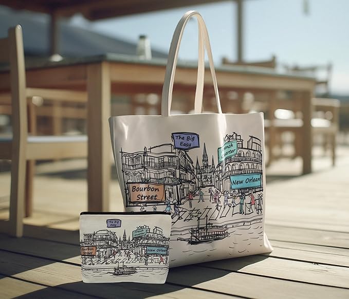 Cities Around the World Artwork Cosmetic Bag Series – Designed in USA, Travel Makeup Bag with Zipper, Souvenir Gift for Women, Artwork Organizer for Purse or Toiletry (New Orleans)