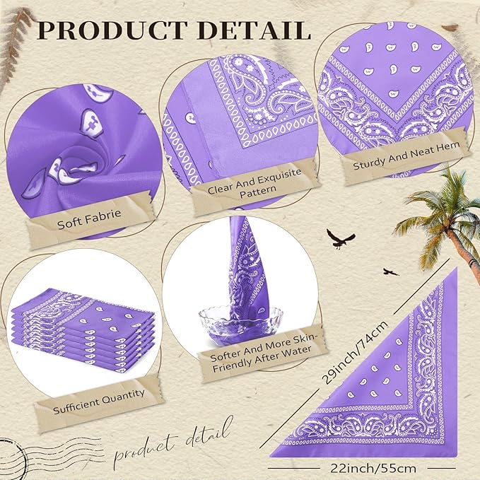 Blulu 6 Pcs Neon Color Cowboy Bandanas for Men Women Assorted Paisley Pattern Handkerchiefs 22 x 22 Inch Kids Headwrap Scarfs