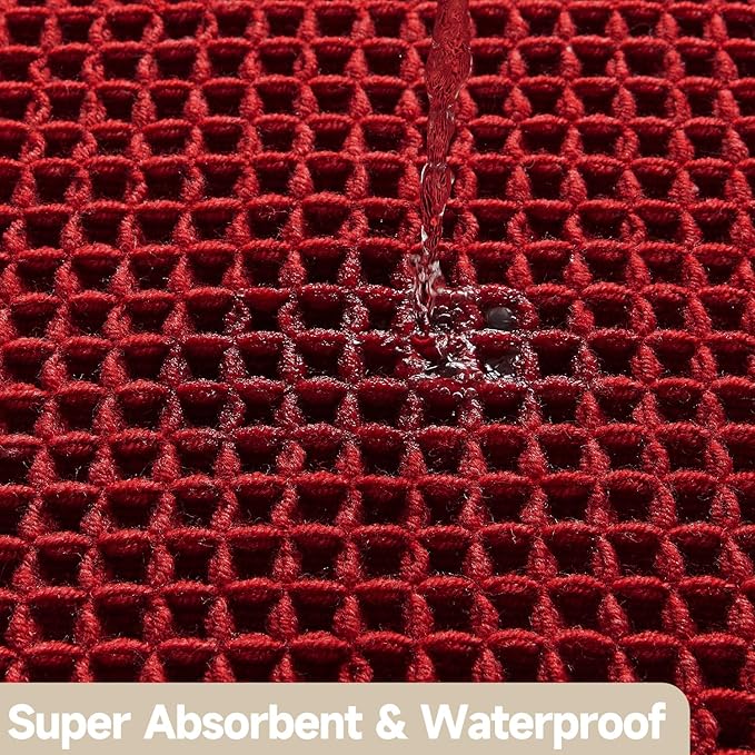 Waffle Runner Rug Bathroom, Long Boho Bathroom Rugs Non Slip Washable Super Absorbent Quick Dry Farmhouse Bath Decor, 60"x24" Burgundy