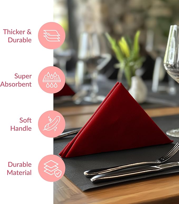 Prestee Red Napkins for Table - Disposable - Soft and Absorbent Paper Hand Towels for Dinner Parties and All Types Events - Pre folded Linen Feel Napkins - Paper Towels 7.8 x 4in and 50 Count