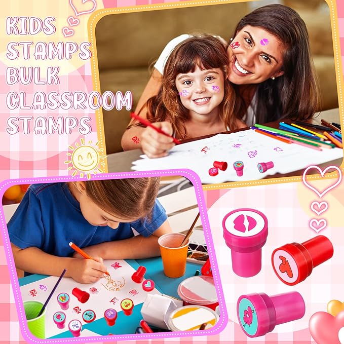 Geelin 100 Pieces Valentines Stamp Gifts Stamps Bulk Self Inking Stampers Valentine Party Favors Gift Exchange, 20 Styles