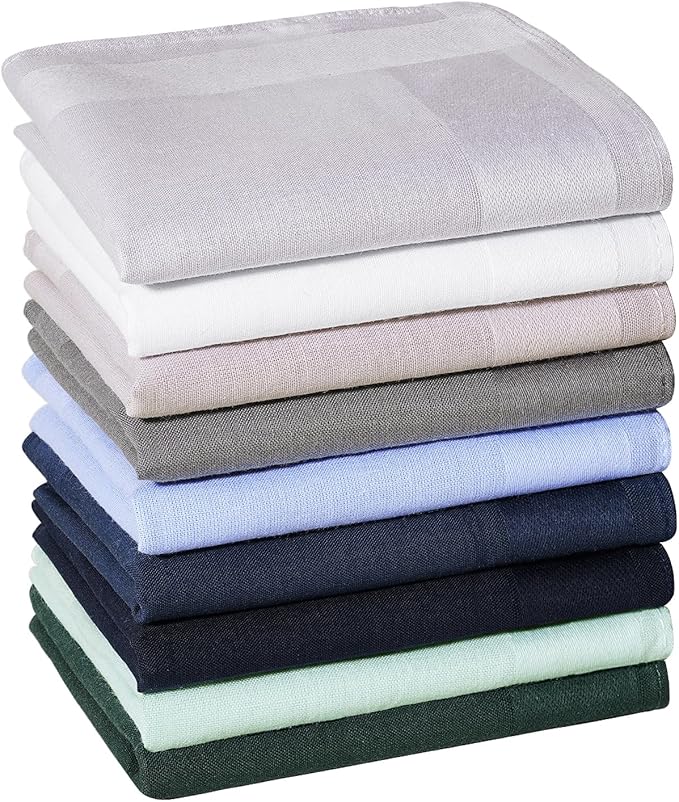 HOULIFE 100% Cotton Unisex Handkerchiefs, Solid Stripe Handkerchiefs for Men & Women Soft Cotton Hankies 15.7x15.7 ”
