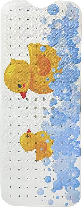 Kids Bath Mat 40x16 – Non-Slip Tub Bathmat Duck Print with Suction Cups & Drain Holes for Safe, Fun Bathtub Bath Time for Toddlers (40x16 Duck)