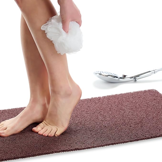 Non Slip Bathtub Mat Shower Mat for Tub - Loofah Bath Mats for Bathroom - 31x16 Bathtub Floor Mat - Textured Anti Slip Bath Mat Without Suction Cups - Secure Mat for Wet Areas (31x16 Brown)