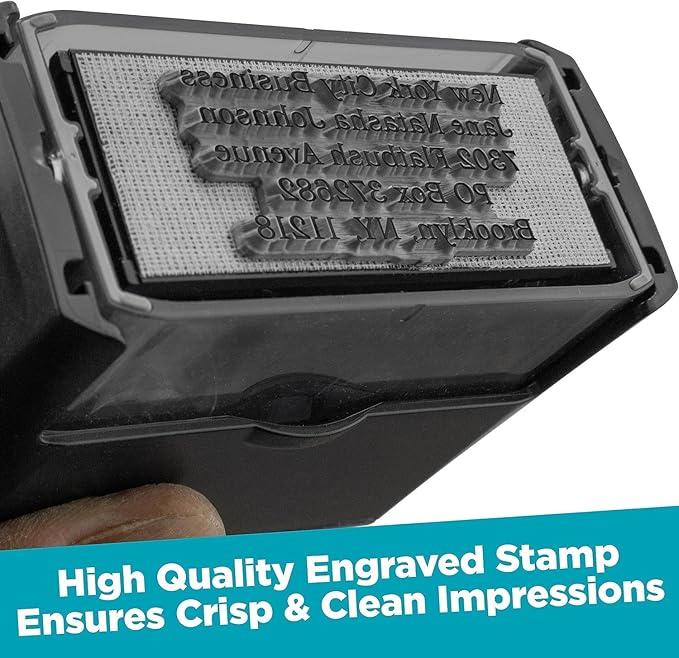 MaxMark Customized Self Inking Stamp - Up to 2 Lines of Text - Small & Wide Size - Choose from 15 Ink Colors
