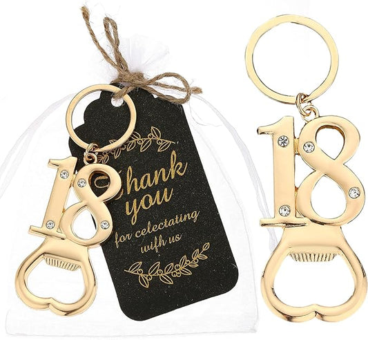24 pcs 18th Gold Keychain Bottle Opener Birthday Party Favors for Guests,18th Beer Bottle Opener Favors Bulk for Birthday Anniversary Souvenirs Party Decor Supplies (Gold 18th)