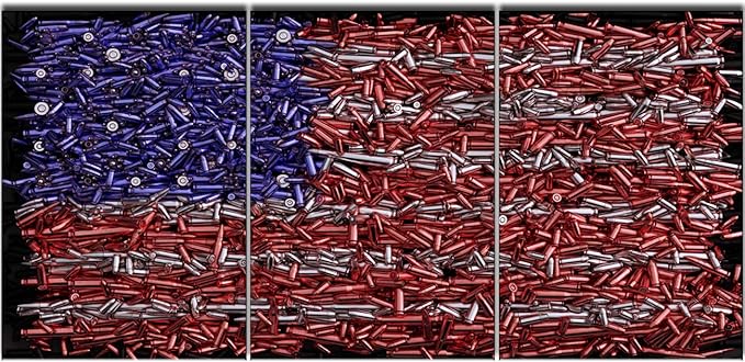 Native United States Paintings USA Flag Formed Out of Bullets Picture 3 Piece Canvas Wall Art for Living Room Home Decor Giclee Contemporary Print Artwork Framed Stretched Ready to Hang(60''Wx28''H)