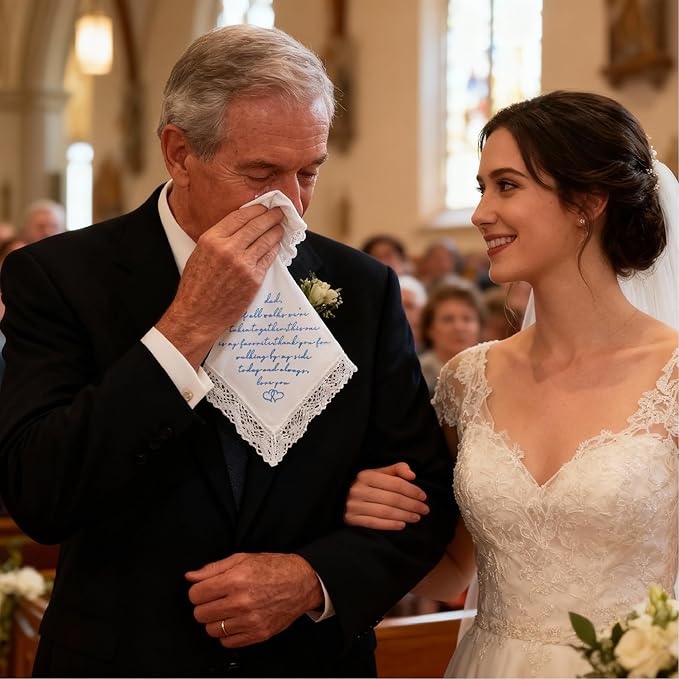 LADY&HOME Something Blue Embroidered Wedding Handkerchief - Mom,Dad,Daughter,Lace Bridal Hankies Wedding Gifts