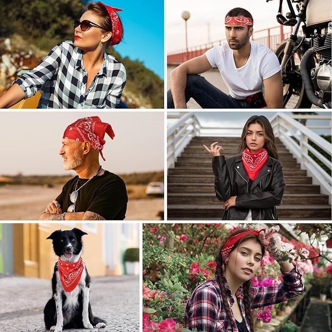 PLULON 30 Pack Bandanas for Men Women, Polyester Novelty Paisley Pattern Bandana Headbands Wristband Neckerchief Cowboy