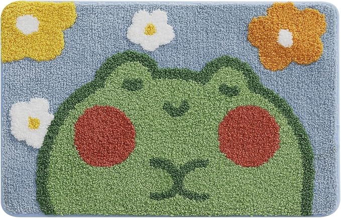 Ankah Bath Mat Cute Shower Rug, Luxury Shaggy High Absorbent and Anti Slip, Machine Washable Fit for Bathtub, Shower and Bath Room, (19.68"x 31.49", Flower Frog)