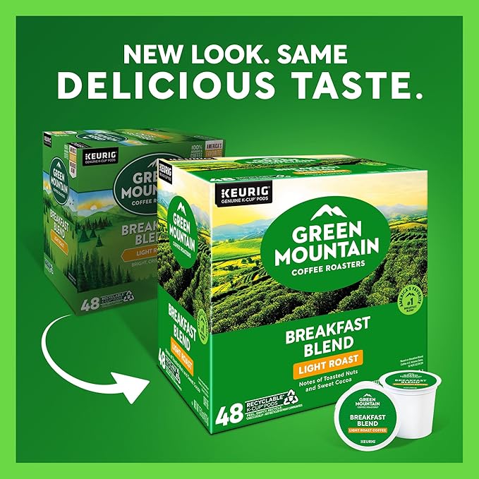 Green Mountain Coffee Roasters Breakfast Blend Single-Serve Keurig K-Cup Pods, Light Roast Coffee, 48 Count