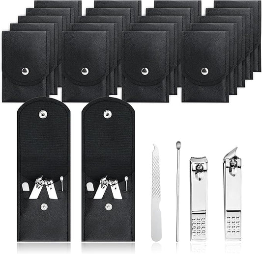 200 Sets Finger Nail Clipper Set Bulk,4 in 1 Black Adult Stainless Steel Travel Manicure Kit with Case Individually Wrapped Nail Clippers Bulk for Homeless,Hotel,Charity