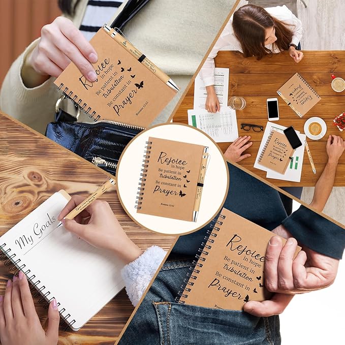 NEOACT 150 Pcs/50 Set Christian Gifts Bulk,Spiral Notebook with Bible Ballpoint Pen and Christian Bookmark,Prayer Journal Christmas Gifts for Staffs Coworkers Teachers Church Members & Pastor