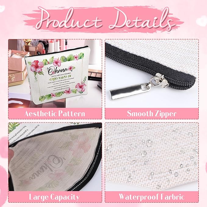 Hawaii Aloha Makeup Bag - Hawaiian Gifts Souvenirs for Women, Hawaiian Tropic Ohana Cosmetic Make Up Bag with Zipper, Birthday Christmas Appreciation Gifts for Friends Mother Sister Aunt