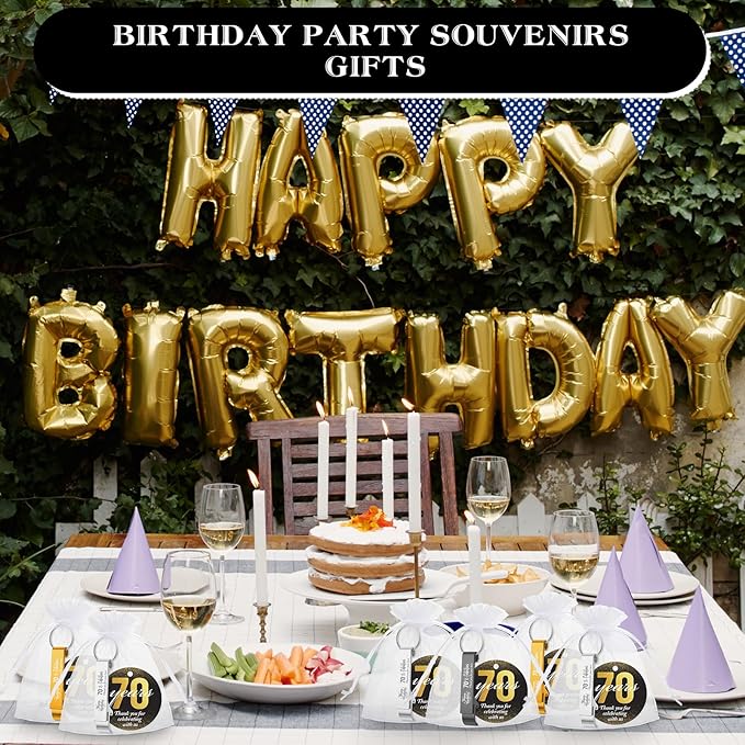Dandat 54 Sets 70th Birthday Party Favors for Guests Birthday Beer Opener Keychain Cheers to 70 Bottle Opener Keychain with Thank You Cards and Gift Bags for Anniversary Wedding Party Favors