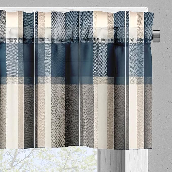 Ambesonne Farmhouse Valance & Tier Curtain 3 pcs Set, Cottagecore Farm Life Pattern with Tartan Rooster Barn and Garden, Window Treatments for Kitchen Room Decor, 55" x 30", Slate Blue Orange Green