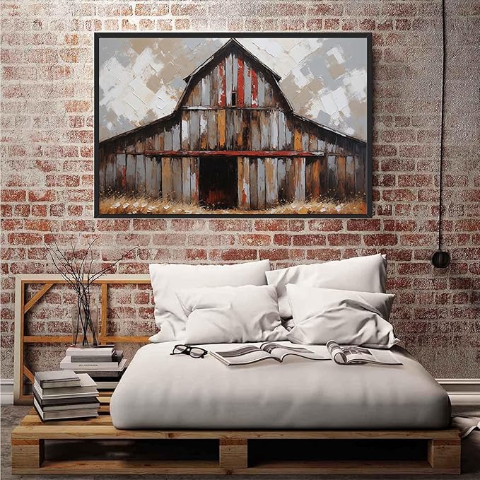Vintage shabby barn print rural farm natural scenery decorative painting suitable for home decoration bathroom bedroom living room decoration16x24in(40x60cm)- Black Framed